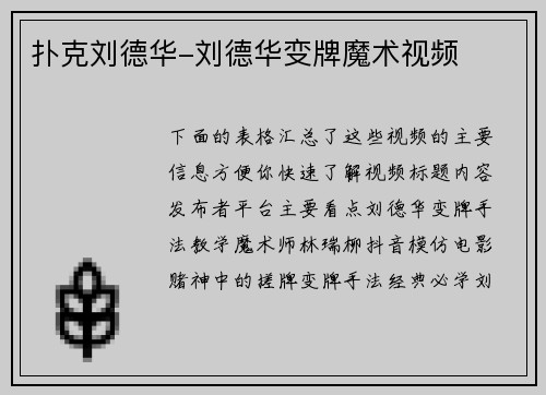 扑克刘德华-刘德华变牌魔术视频